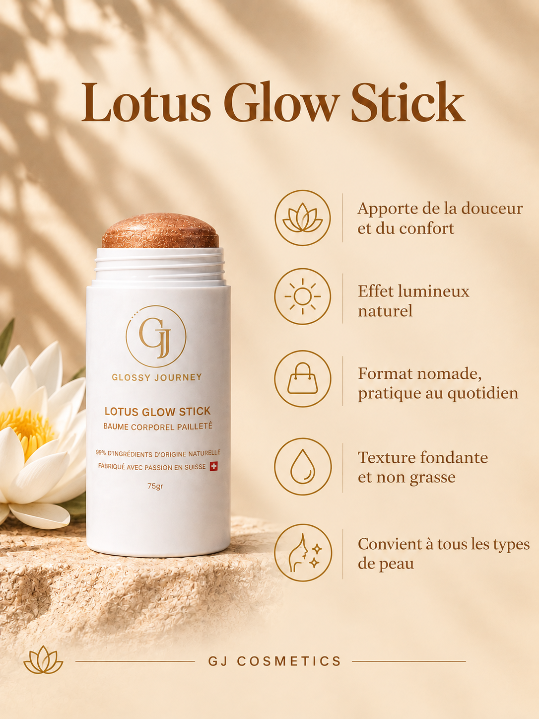 Lotus Glow Stick pour un éclat naturel du corps